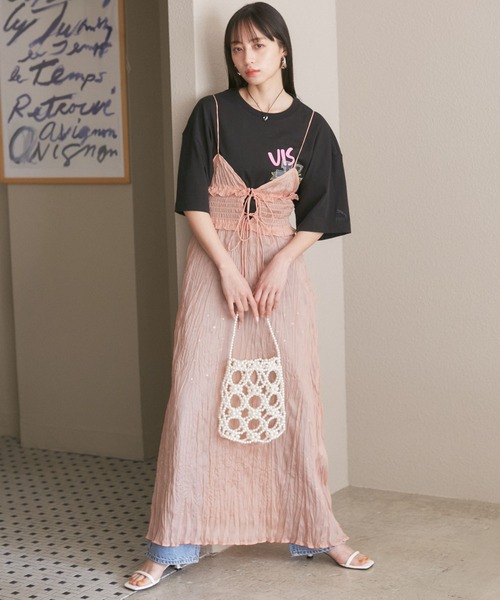 VIS（ビス）の「巾着付きビーズバッグ（ハンドバッグ・レディース・シルバー/キナリ・FREE）」の6枚目の写真