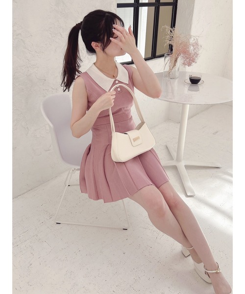 MIIA（ミーア）の「配色襟プリーツニットワンピース（ワンピース・レディース・ブラック/オフホワイト/ピンク・FREE）」の22枚目の写真