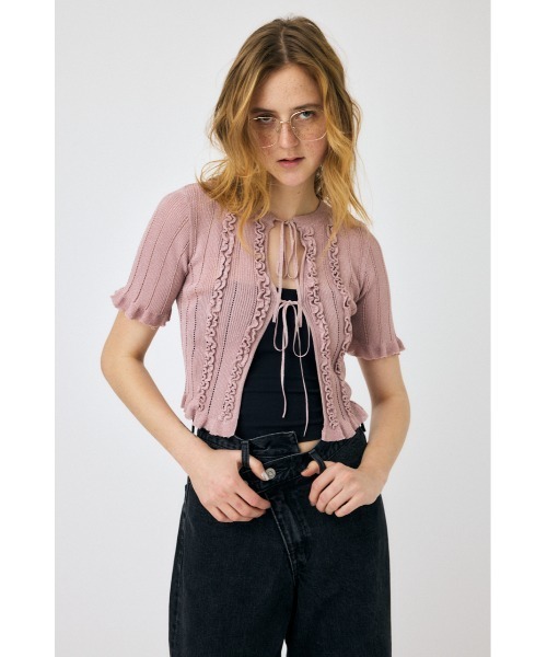 MOUSSY(マウジー)の「FRILL STRIPED カーディガン(カーディガン/ボレロ・レディース・ライトピンク/ライトブルー/グレー・FREE)」の3枚目の写真