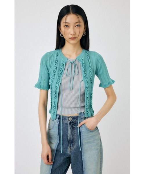 MOUSSY(マウジー)の「FRILL STRIPED カーディガン(カーディガン/ボレロ・レディース・ライトピンク/ライトブルー/グレー・FREE)」の1枚目の写真