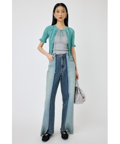 MOUSSY(マウジー)の「FRILL STRIPED カーディガン(カーディガン/ボレロ・レディース・ライトピンク/ライトブルー/グレー・FREE)」の4枚目の写真