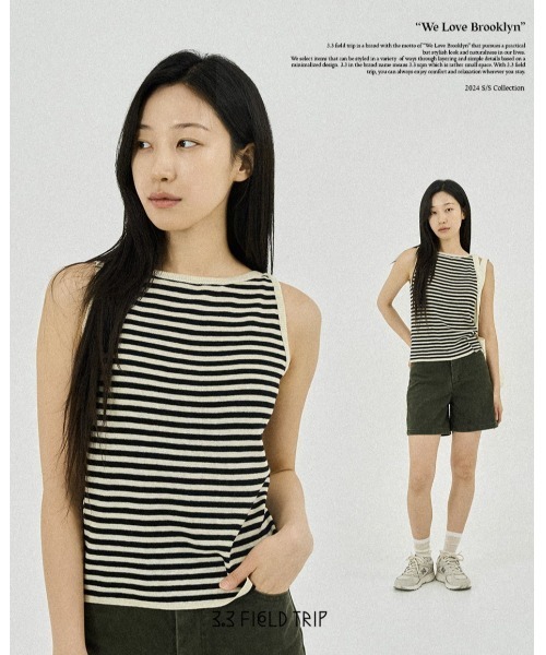 3.3 Field Trip （3.3フィールドトリップ）の「3.3 Field Trip／ボーダーノンスリーブ（Tシャツ/カットソー・レディース・ライトベージュ・FREE）」の9枚目の写真