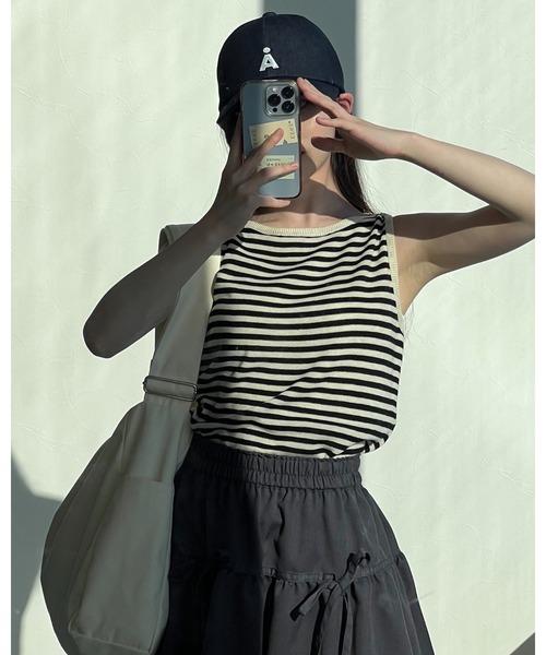 3.3 Field Trip （3.3フィールドトリップ）の「3.3 Field Trip／ボーダーノンスリーブ（Tシャツ/カットソー・レディース・ライトベージュ・FREE）」の7枚目の写真