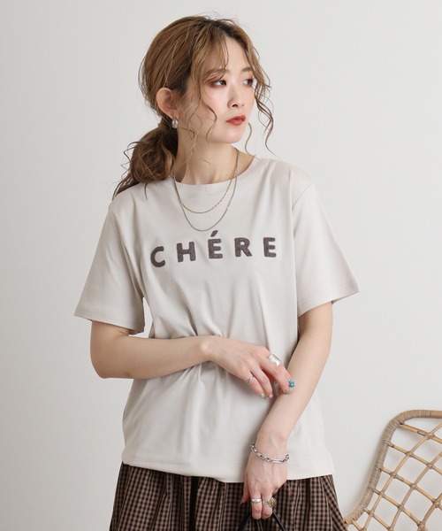 【セール】Eglantine ローズペトール加工 パイルロゴTシャツ（Tシャツ/カットソー）｜EGLANTINE（エグランティーヌ）