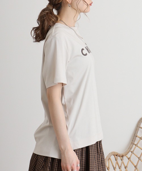tシャツ Eglantine ローズペトール加工　パイルロゴTシャツ レディース EGLANTINE tシャツ Eglantine ローズペトール加工 パイルロゴT