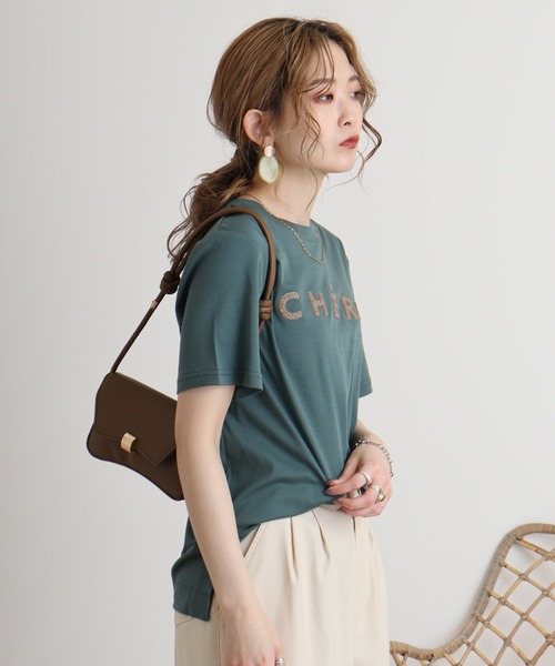 tシャツ Eglantine ローズペトール加工　パイルロゴTシャツ レディース EGLANTINE tシャツ Eglantine ローズペトール加工 パイルロゴT