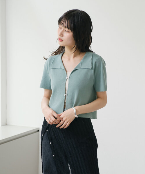 Kastane（カスタネ）の「【2WAY】ダメージポロニット（ポロシャツ・レディース・アイボリー/ブルー/レッド・FREE）」の8枚目の写真