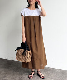 Chez toi | カット×綿麻切替ワンピース(ワンピース)