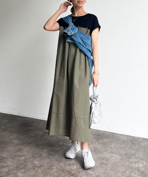 Chez toi（シェトワ）の「カット×綿麻切替ワンピース（ワンピース・レディース・ブラウン/ブラック/カーキ・FREE）」の3枚目の写真