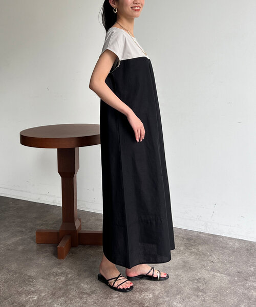 Chez toi（シェトワ）の「カット×綿麻切替ワンピース（ワンピース・レディース・ブラウン/ブラック/カーキ・FREE）」の22枚目の写真