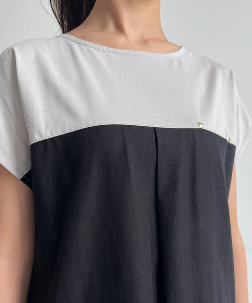 Chez toi（シェトワ）の「カット×綿麻切替ワンピース（ワンピース・レディース・ブラウン/ブラック/カーキ・FREE）」の5枚目の写真