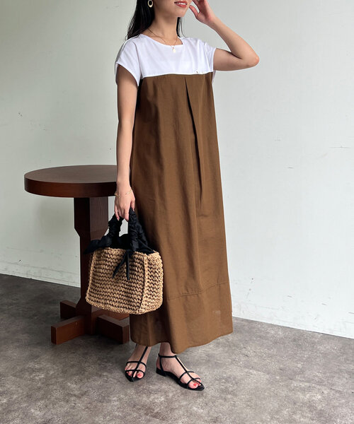 Chez toi（シェトワ）の「カット×綿麻切替ワンピース（ワンピース・レディース・ブラウン/ブラック/カーキ・FREE）」の8枚目の写真