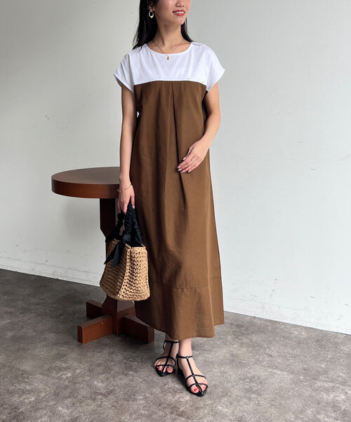Chez toi（シェトワ）の「カット×綿麻切替ワンピース（ワンピース・レディース・ブラウン/ブラック/カーキ・FREE）」の9枚目の写真