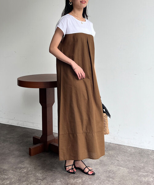 Chez toi（シェトワ）の「カット×綿麻切替ワンピース（ワンピース・レディース・ブラウン/ブラック/カーキ・FREE）」の10枚目の写真