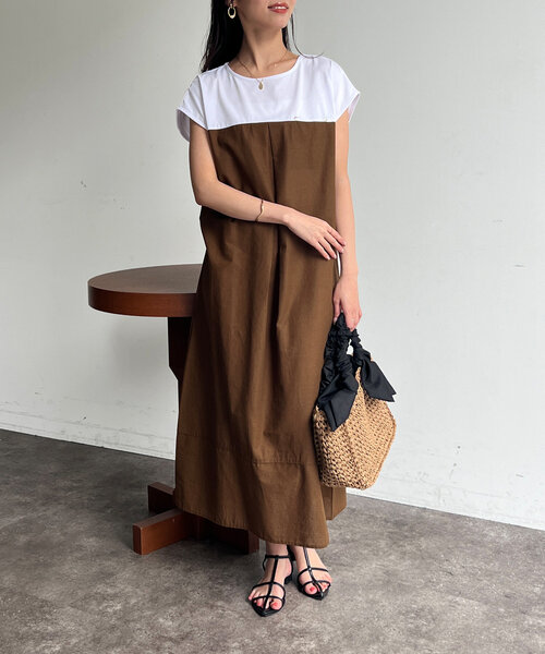 Chez toi（シェトワ）の「カット×綿麻切替ワンピース（ワンピース・レディース・ブラウン/ブラック/カーキ・FREE）」の12枚目の写真