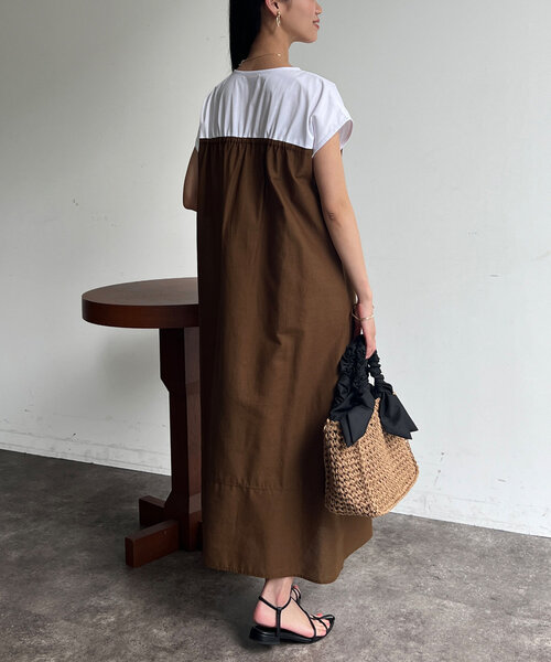 Chez toi（シェトワ）の「カット×綿麻切替ワンピース（ワンピース・レディース・ブラウン/ブラック/カーキ・FREE）」の13枚目の写真