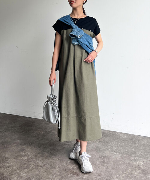 Chez toi（シェトワ）の「カット×綿麻切替ワンピース（ワンピース・レディース・ブラウン/ブラック/カーキ・FREE）」の14枚目の写真