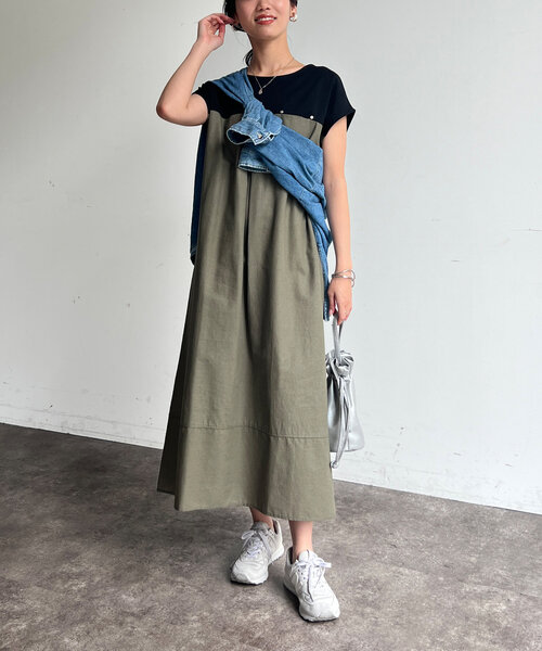 Chez toi（シェトワ）の「カット×綿麻切替ワンピース（ワンピース・レディース・ブラウン/ブラック/カーキ・FREE）」の15枚目の写真