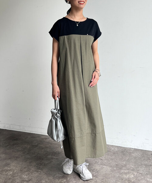 Chez toi（シェトワ）の「カット×綿麻切替ワンピース（ワンピース・レディース・ブラウン/ブラック/カーキ・FREE）」の17枚目の写真