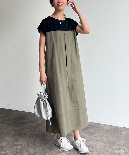 Chez toi（シェトワ）の「カット×綿麻切替ワンピース（ワンピース・レディース・ブラウン/ブラック/カーキ・FREE）」の18枚目の写真