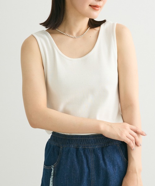 Green　Parks（グリーンパークス）の「BEST PRICE 2WAYリブタンクトップ（タンクトップ・レディース・チャコールグレー/ブラック/ホワイト/ホワイト系その他2・FREE）」の3枚目の写真