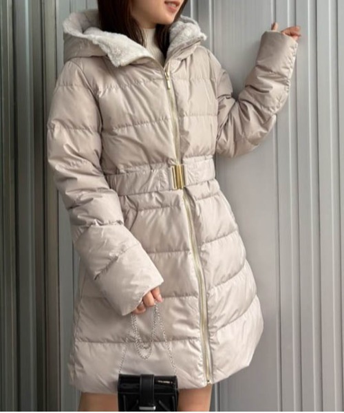 セール】ウエストベルト付きファーフードロングダウンコート（ダウン