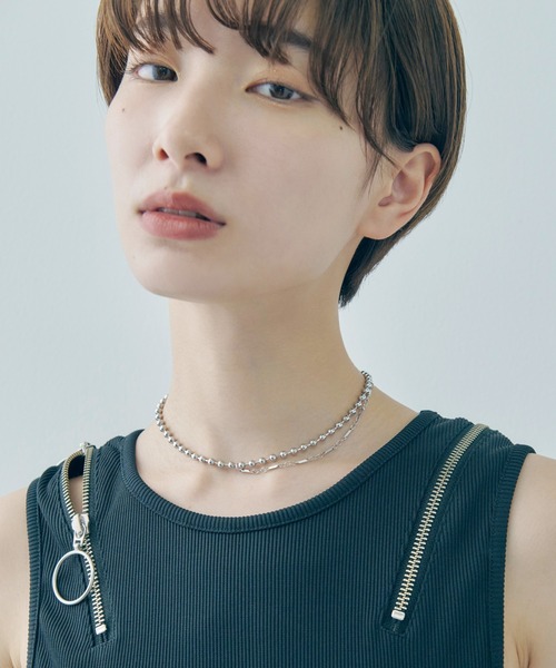 シルバーメタルアシンメトリックネックレス メタル ボール アシンメトリー ネックレス – GOLDY Onlinestore