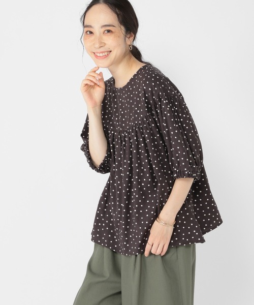 ブラウス シャツ 「WEB限定商品」 ドットプリントギャザーブラウス レディース studio CLIP（スタディオクリップ）の「ドットプリントギャザー