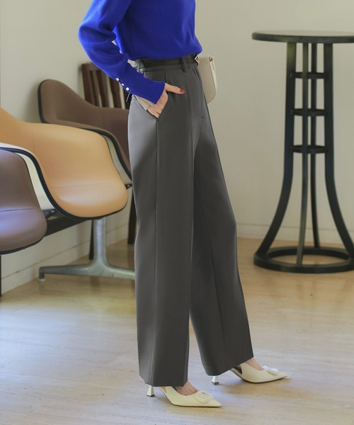 RUIRUE BOUTIQUE（ルイルエブティック）の「洗える ｜ シークレットゴム センタープレス スラックス ｜ストレートパンツ 美脚 美シルエット ウエストゴム シークレットゴム オフィスカジュアル 透け防止 通勤服（スラックス・レディース・ブラック/ネイビー/チャコール/アイボリー・M/S/LL/L）」の20枚目の写真
