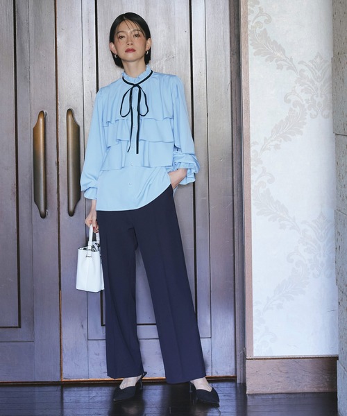 RUIRUE BOUTIQUE（ルイルエブティック）の「洗える ｜ シークレットゴム センタープレス スラックス ｜ストレートパンツ 美脚 美シルエット ウエストゴム シークレットゴム オフィスカジュアル 透け防止 通勤服（スラックス・レディース・ブラック/ネイビー/チャコール/アイボリー・M/S/LL/L）」の19枚目の写真