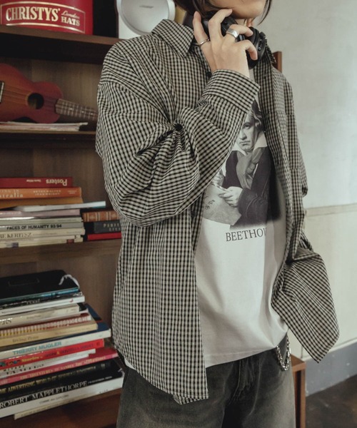 SENSE OF PLACE by URBAN RESEARCH（センスオブプレイスバイアーバンリサーチ）の「『ユニセックス』マイクロチェックレギュラーカラーロングスリーブシャツ（シャツ/ブラウス・メンズ・ベージュ/ブラック/ブルー・MEDIUM/LARGE）」の10枚目の写真