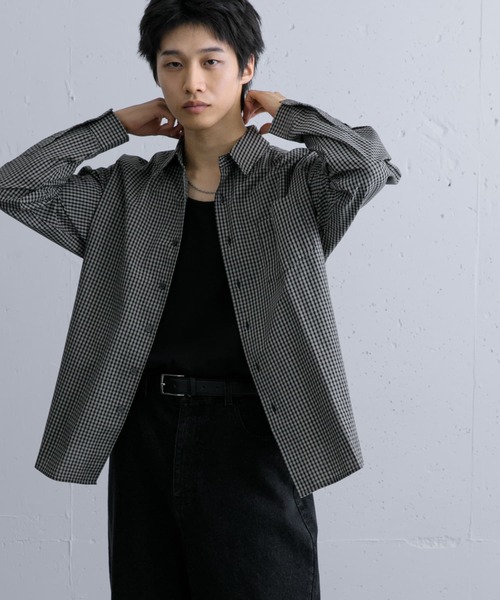 SENSE OF PLACE by URBAN RESEARCH（センスオブプレイスバイアーバンリサーチ）の「『ユニセックス』マイクロチェックレギュラーカラーロングスリーブシャツ（シャツ/ブラウス・メンズ・ベージュ/ブラック/ブルー・MEDIUM/LARGE）」の14枚目の写真