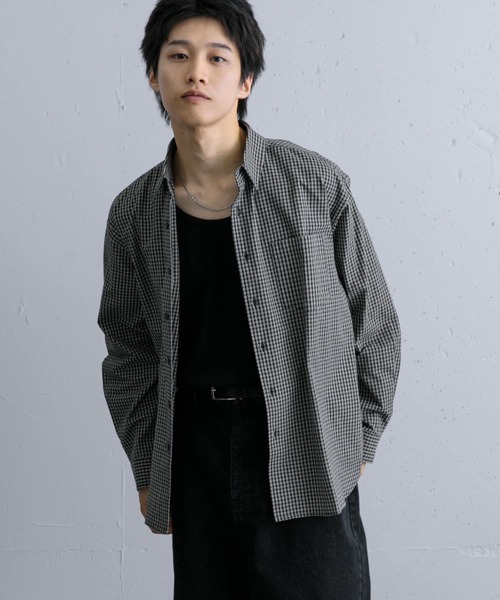 SENSE OF PLACE by URBAN RESEARCH（センスオブプレイスバイアーバンリサーチ）の「『ユニセックス』マイクロチェックレギュラーカラーロングスリーブシャツ（シャツ/ブラウス・メンズ・ベージュ/ブラック/ブルー・MEDIUM/LARGE）」の15枚目の写真