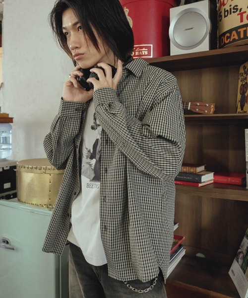 SENSE OF PLACE by URBAN RESEARCH（センスオブプレイスバイアーバンリサーチ）の「『ユニセックス』マイクロチェックレギュラーカラーロングスリーブシャツ（シャツ/ブラウス・メンズ・ベージュ/ブラック/ブルー・MEDIUM/LARGE）」の2枚目の写真