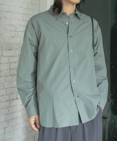 SENSE OF PLACE by URBAN RESEARCH（センスオブプレイスバイアーバンリサーチ）の「『ユニセックス』マイクロチェックレギュラーカラーロングスリーブシャツ（シャツ/ブラウス・メンズ・ベージュ/ブラック/ブルー・MEDIUM/LARGE）」の6枚目の写真