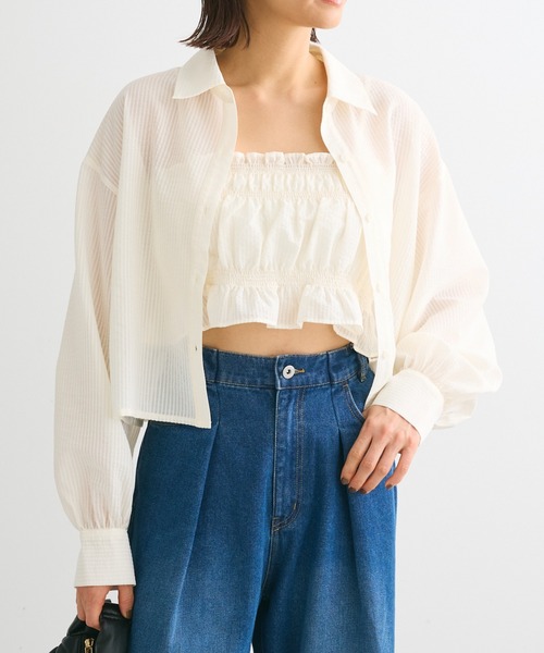 ELENCARE DUE（エレンカーレデュエ）の「・ELENCARE DUE ビスチェ付ショートシャツ（シャツ/ブラウス・レディース・グリーン/アイボリー/ブラック・FREE）」の2枚目の写真