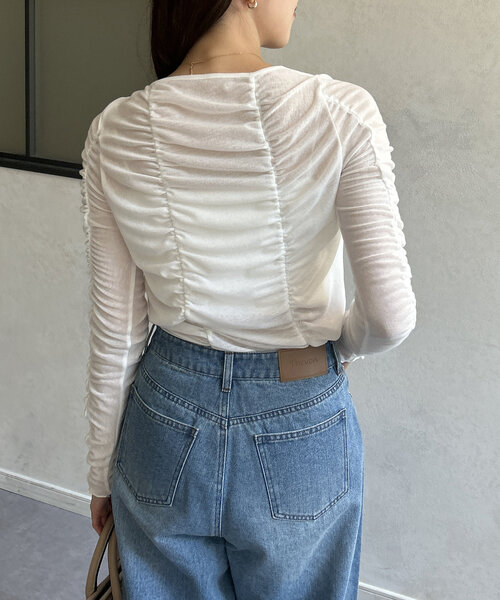 Thevon(ゼボン)の「シャーリングカットプルオーバー(Tシャツ/カットソー・レディース・チャコールグレー/オレンジ/オフホワイト・FREE)」の6枚目の写真