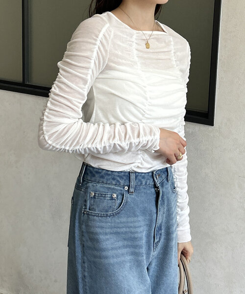 Thevon(ゼボン)の「シャーリングカットプルオーバー(Tシャツ/カットソー・レディース・チャコールグレー/オレンジ/オフホワイト・FREE)」の7枚目の写真