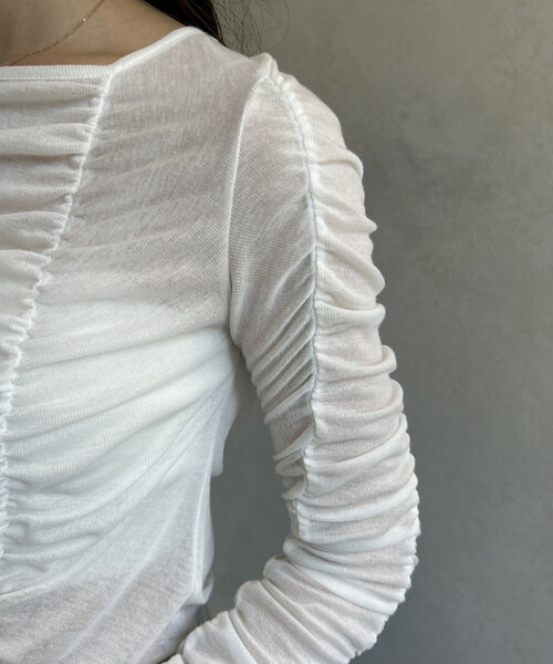 Thevon(ゼボン)の「シャーリングカットプルオーバー(Tシャツ/カットソー・レディース・チャコールグレー/オレンジ/オフホワイト・FREE)」の13枚目の写真