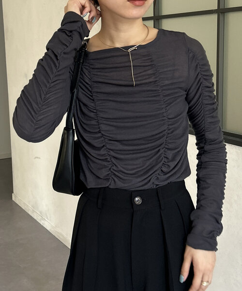 Thevon(ゼボン)の「シャーリングカットプルオーバー(Tシャツ/カットソー・レディース・チャコールグレー/オレンジ/オフホワイト・FREE)」の17枚目の写真