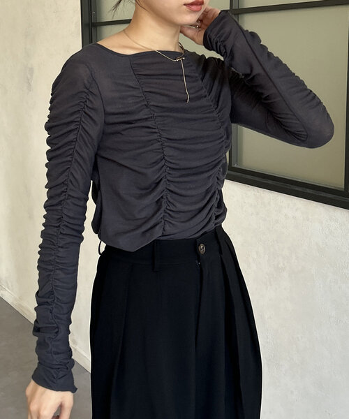 Thevon(ゼボン)の「シャーリングカットプルオーバー(Tシャツ/カットソー・レディース・チャコールグレー/オレンジ/オフホワイト・FREE)」の18枚目の写真