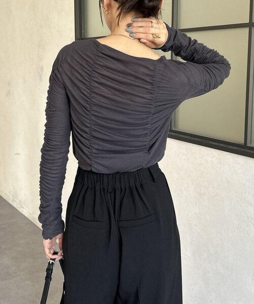 Thevon(ゼボン)の「シャーリングカットプルオーバー(Tシャツ/カットソー・レディース・チャコールグレー/オレンジ/オフホワイト・FREE)」の19枚目の写真