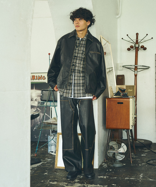 417 EDIFICE（フォーワンセブンエディフィス）の「フェイクレザー ジップアップジャケット（ライダースジャケット・メンズ・ブラック・MEDIUM/LARGE）」の6枚目の写真