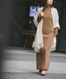 Noble | バイカラートリムリブニットワンピース(ワンピース)