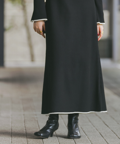 Noble(ノーブル)の「バイカラートリムリブニットワンピース(ワンピース・レディース・ブラック/ベージュ・FREE)」の9枚目の写真