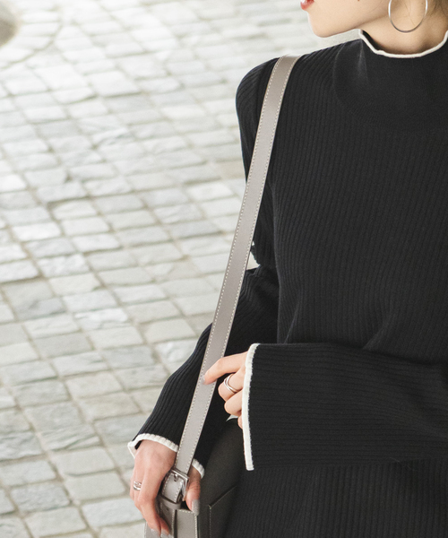 Noble(ノーブル)の「バイカラートリムリブニットワンピース(ワンピース・レディース・ブラック/ベージュ・FREE)」の15枚目の写真