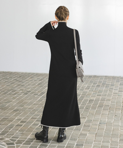 Noble（ノーブル）の「バイカラートリムリブニットワンピース