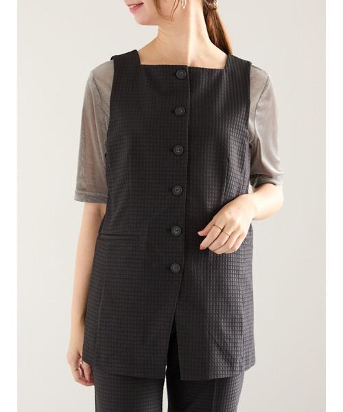 Te chichi（テチチ）の「スクエアジャカードミドルジレ（セットアップ可）（ベスト・レディース・ブラック・F）」の6枚目の写真