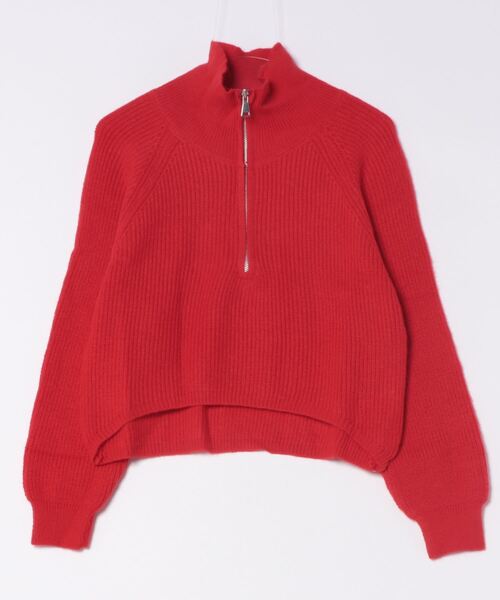 ハイネック ハーフジップ ニット クロップド丈 レディース（ニット