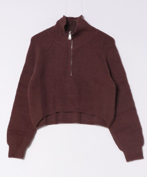 ハイネック ハーフジップ ニット クロップド丈 レディース（ニット